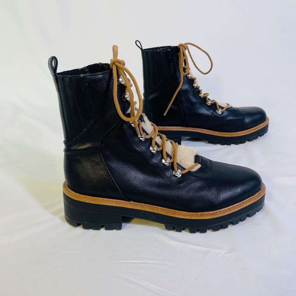 Nine West Ivoni Boot Combat Hiking Women's 9.5 Black Tan‎ Fleece Grunge 90s